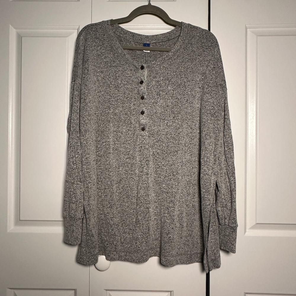 Old Navy Womens Large Heather Gray Marl Long Sleeve Button Henley Lounge Shirt